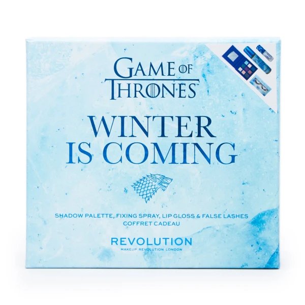 Set Makeup Revolution: X Game of Thrones, False Eyelashes, Winter Is Coming + X Game of Thrones, Vegan, Makeup Fixer Spray, 100 ml + X Game of Thrones, Vegan, Eyebrow Palette, Winter Is Coming, 11.7 g + X Game of Thrones, Vegan, Lip Gloss, Winter Is Coming, 4.6 ml
