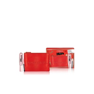 Atelier Kit Set L'Oreal Paris: Air Volume, Mascara, Black, 9.4 ml + Paradise, Kajal Eye Pencil, 1.2 g + Textile Makeup Bag, Red