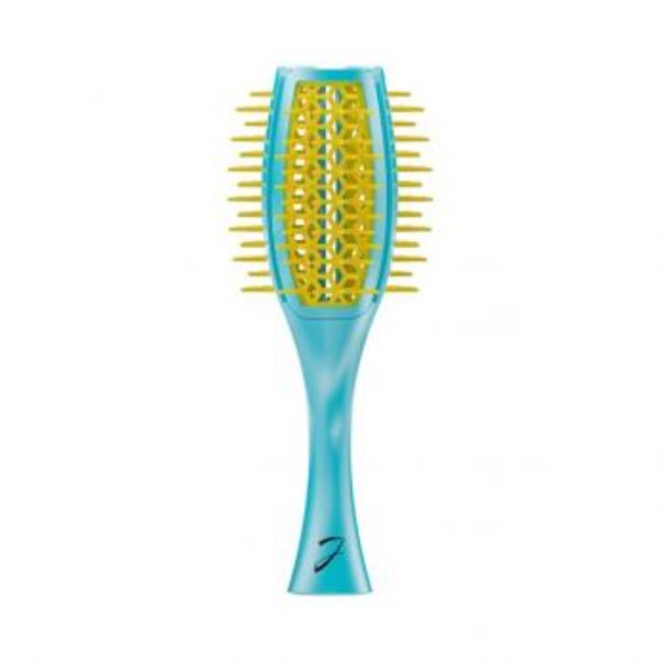 Janeke, Tulip, Round, Hair Brush, Yellow/Turquoise, For Styling