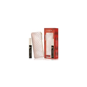 Set L'Oreal Paris: Textile Makeup Bag, Cream + Voluminous X5, Volumizing, Mascara, Extra Black, 7.5 ml