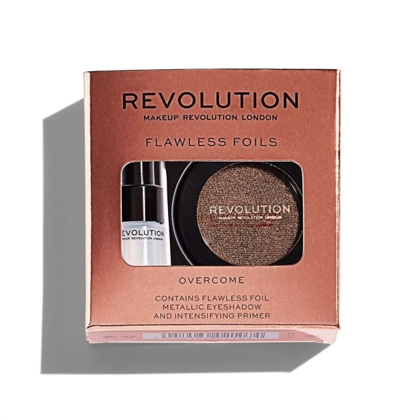 Set Makeup Revolution: Flawless Foils, Vegan, Eyeshadow Primer, 2 ml + Flawless Foils, Vegan, Eyeshadow Palette, Overcome, 2 g