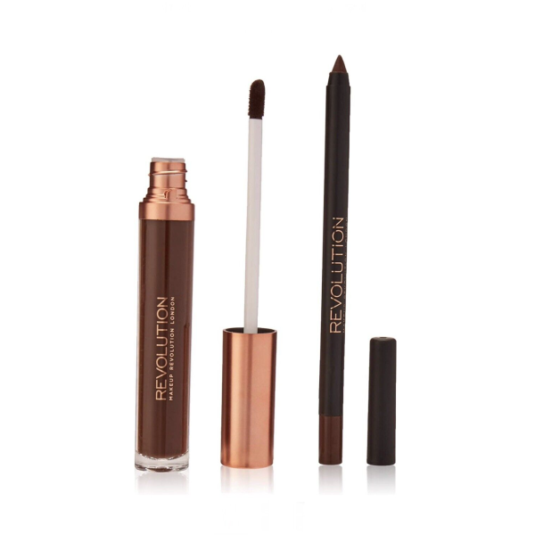 Set Makeup Revolution: Retro Luxe, Matte, Liquid Lipstick, Glory, 5.5 ml + Retro Luxe, Lip Liner, Glory, 1 g