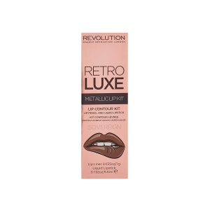 Set Makeup Revolution: Retro Luxe, Metallic, Liquid Lipstick, Sovereign, 5.5 ml + Retro Luxe, Lip Liner, Sovereign, 1 g