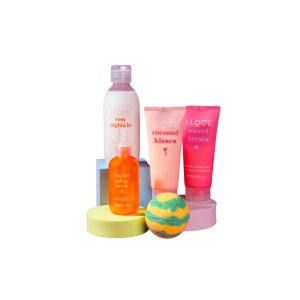 All Of You Set I Love: Coconut Kisses, Hydrating, Body Lotion, 75 ml + Pina Colada , Bath Bomb, 120 g + Golden Sands, Refreshing, Body Spray, 100 ml + Sweet Treats, Hydrating, Shower Gel, For All Skin Types, 75 ml + Cosy Night's, Hydrating, Shower Gel, For All Skin Types, 250 ml