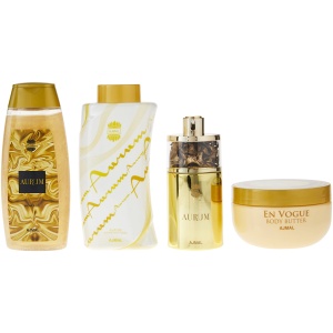 Set Ajmal: Aurum, Eau De Parfum, For Women, 75 ml + Aurum, Hydrating, Body Butter, 200 g + Aurum, Body Powder, 100 g + Aurum, Cleansing, Shower Gel, For All Skin Types, 200 ml