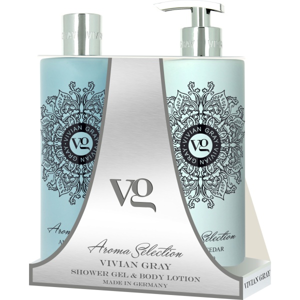 Set Vivian Gray: Aroma Selection, Amber & Cedar, Softening, Shower Gel, For All Skin Types, 500 ml + Aroma Selection, Amber & Cedar, Hydrating, Body Lotion, 500 ml