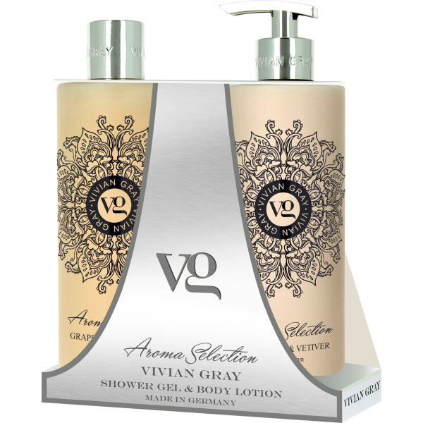 Set Vivian Gray: Aroma Selection, Grapefruit & Vetiver, Hydrating, Body Lotion, 500 ml + Aroma Selection, Grapefruit & Vetiver, Softening, Shower Gel, For All Skin Types, 500 ml