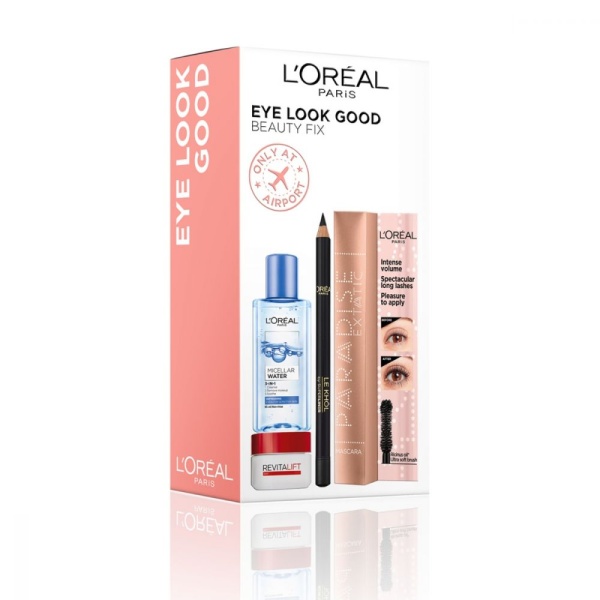 Eye Look Good Beauty Fix Set L'Oreal Paris: L'Oreal Paris, Cleansing, Micellar Water, For All Skin Types, 95 ml + Paradise Extatic, Volumizing, Mascara, Black, 6.4 ml +  Le Khol By Superliner, Kohl Eyeliner, 101, Midnight Black, 1.2 g + Revitalift, Anti-Wrinkle, Eye Cream, 15 ml