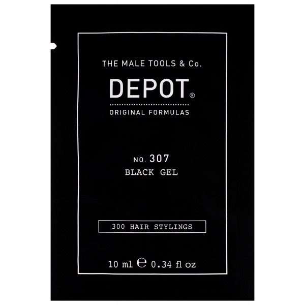 Depot, 300 Hair Stylings No. 307 Black, Botanical Complex, Hair Styling Gel, Temporary Coverage & Volume, Medium Hold, 10 ml