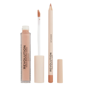 Set Makeup Revolution: Makeup Revolution, Liquid Lipstick, Stunner, 3 ml + Makeup Revolution, Precision, Lip Liner, Stunner, 1 g