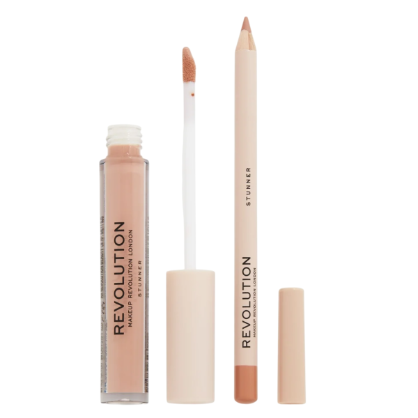 Set Makeup Revolution: Makeup Revolution, Liquid Lipstick, Stunner, 3 ml + Makeup Revolution, Precision, Lip Liner, Stunner, 1 g