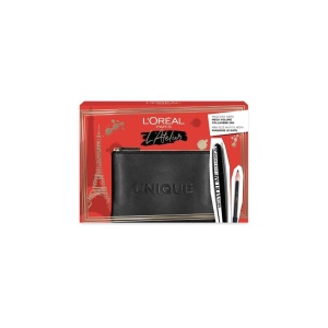 Set L'Oreal Paris: L'Oreal Paris, Kajal Eye Pencil, Black, 1.5 g + Mega Volume Collagene 24h, Waterproof, Mascara, Mega Black, 9 ml + Textile Makeup Bag, Black