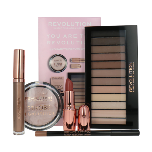 Set Makeup Revolution: Redemption, Eyeshadow Palette, 12 Shades + Strobe, Highlighting, Highlighter Cream, Moon Glow Lights, 7.5 g + Makeup Revolution, Liquid Lipstick, 5.5 ml + Lasting Kiss, Cream Lipstick, Chauffeur Nude, 3.2 g + Makeup Revolution, Precision, Lip Liner, 1 g