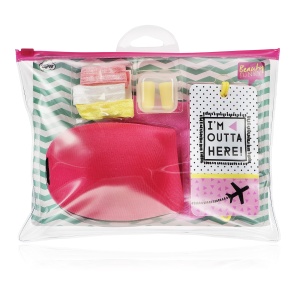 Inflight Essential Kit Set Beauty Junky: Beauty Junky, Hair Elastic, 3 pcs + Beauty Junky, Foam Earplugs + Beauty Junky, Luggage Tag, Metal Keyring + Beauty Junky, Textile Socks, For Women + Beauty Junky, Sleep Mask, Universal