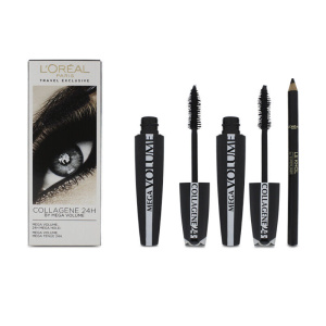 Set L'Oreal Paris: Mega Volume Collagene 24h Extra, Mascara, Black, 2 pcs, 9 ml + Contour Khol, Kohl Eyeliner, Black, 1.2 g