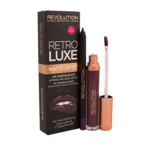 Set Makeup Revolution: Retro Luxe, Matte, Liquid Lipstick, Royal, 5.5 ml + Retro Luxe, Lip Liner, Royal, 1 g