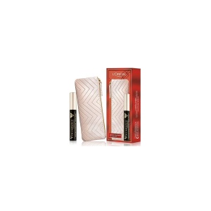 Set L'Oreal Paris: Textile Makeup Bag, Cream + Voluminous X5, Volumizing, Mascara, Extra Black, 7.5 ml